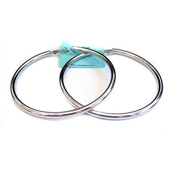 Large Hoop Earrings Shiny Silver Hypoallergenic Pipe Hoop Earrings 4 inch