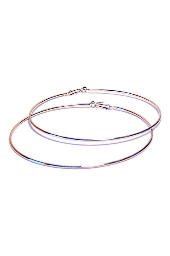 Large Hoop Earrings Shiny Silver Tone Thin Hoop Earrings 4 inch