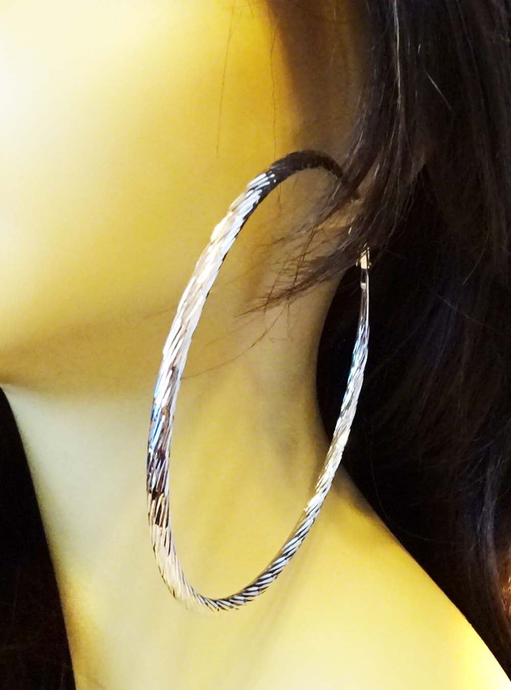 Large Hoop Earrings Silver Tone Steel Post Swirl Tube Hoops 4 inch ...