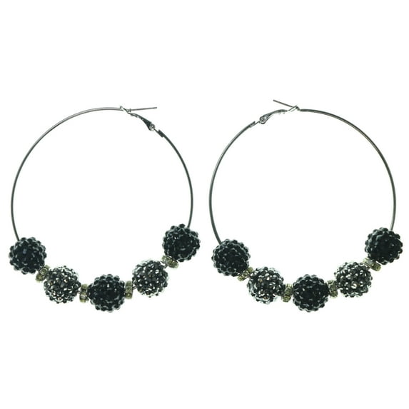 Large Hoop Earrings Various Style Ball Black & White Crystal Accents