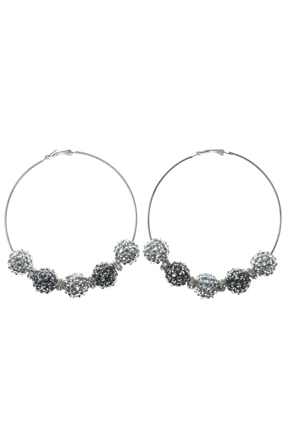 Large Hoop Earrings Various Style Ball Silver-Tone Crystal Accents For Women