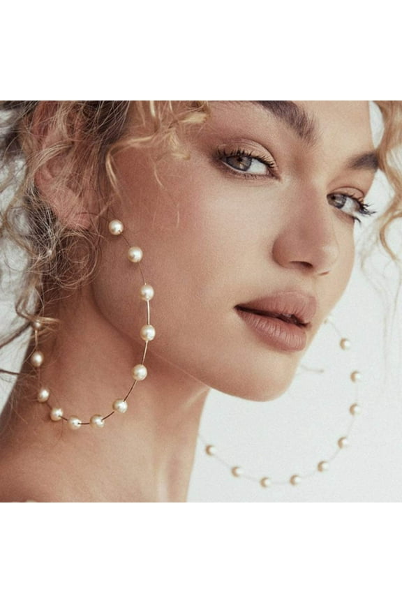 Large Hoops Super Huge Circle Pearls Earrings Thin Dangle Gold Elegant Wedding Women Accessories Jewelry Gift for Her