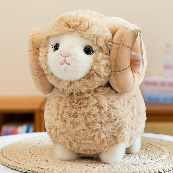 Large Horned Woolen Toy Simulated Baby Sheep Doll Creative Baby Lamb Puppet Children's Comforting Baby Doll