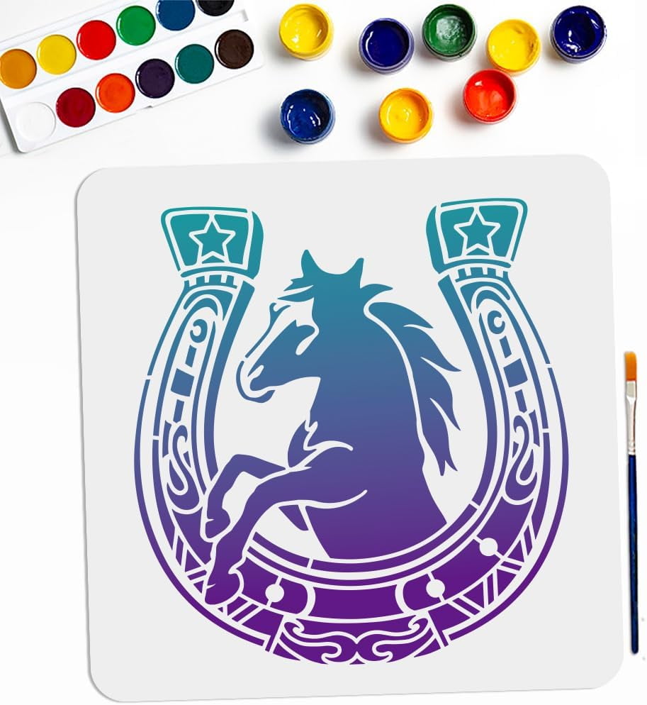 Large Horseshoe Stencil 11.8×11.8inch Retro Horse Horseshoe Stencils