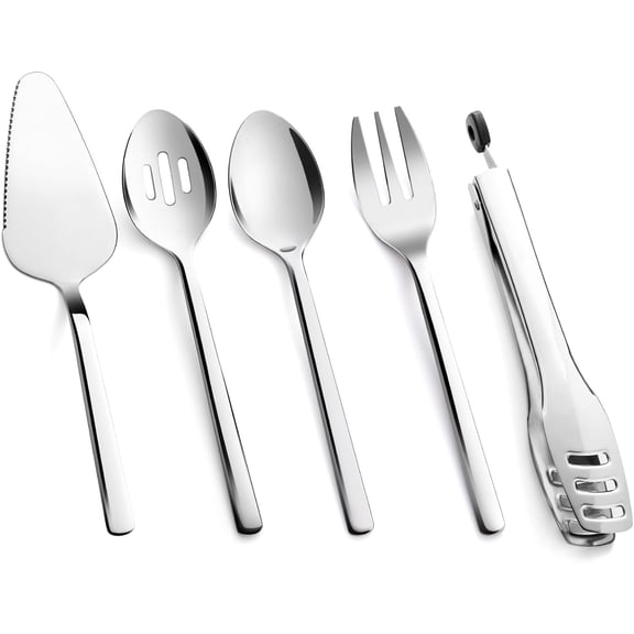 Large Hostess Serving Utensils Set,18/10 Stainless Steel Heavy Duty 10inch Serving Spoons,Slotted Spoons,Serving Fork,Serving Tongs, Cake Pie Server For Buffet, Wedding, Party