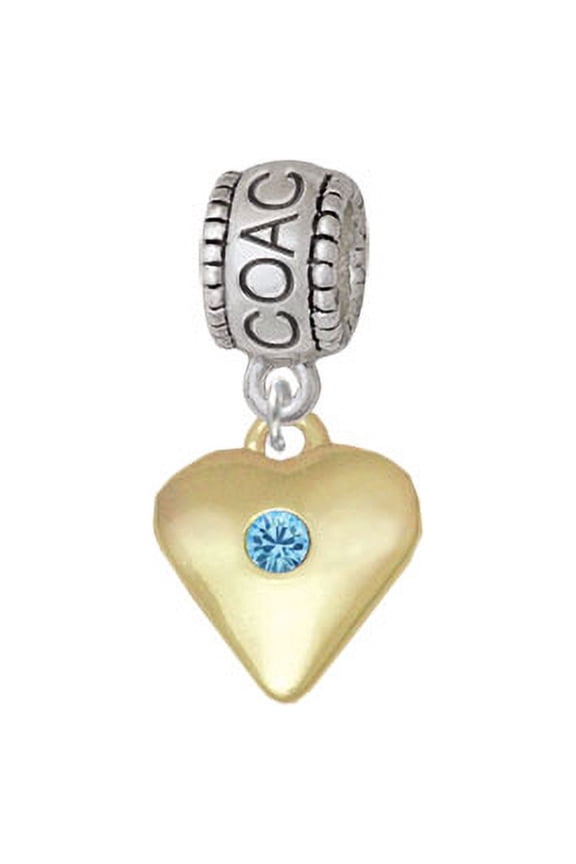 Large Hot Blue Birthday Crystal Gold Tone Heart - Coach Charm Bead