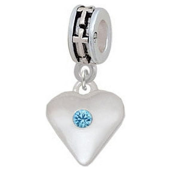 Large Hot Blue Birthday Crystal Heart - Cross Charm Bead