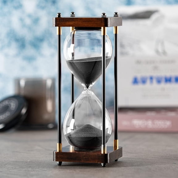 Large Hourglass Timer 60 Minute, Decorative Wood Sand Timer, Black