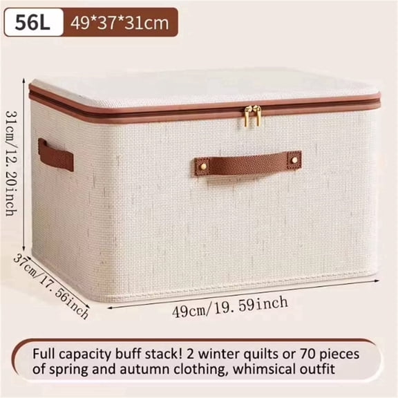 Large Household Storage Box Heavy-duty Hard Shell Cotton Linen Zipper Storage Organizer Box with Lid for Clothes Toys Blankets﻿