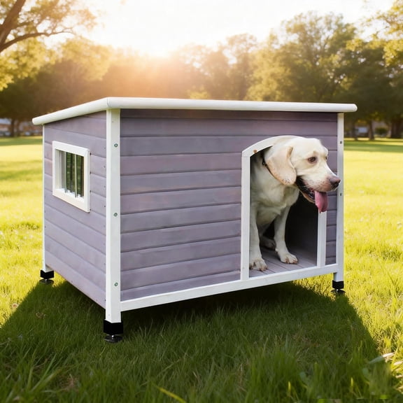 Large Houses Outdoor Indoor, 44" Wooden Elevated Outdoor Houses with Window for Small to Large Sized Dogs, Easy Clean and Assemble