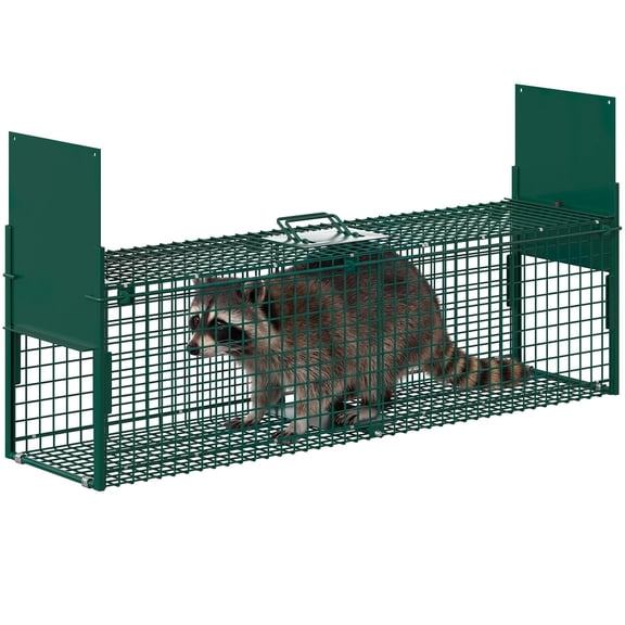 Large Humane Live Animal Trap Cage-Collapsible Steel Sensitive Trigger Carry Handle 25*28cm Green