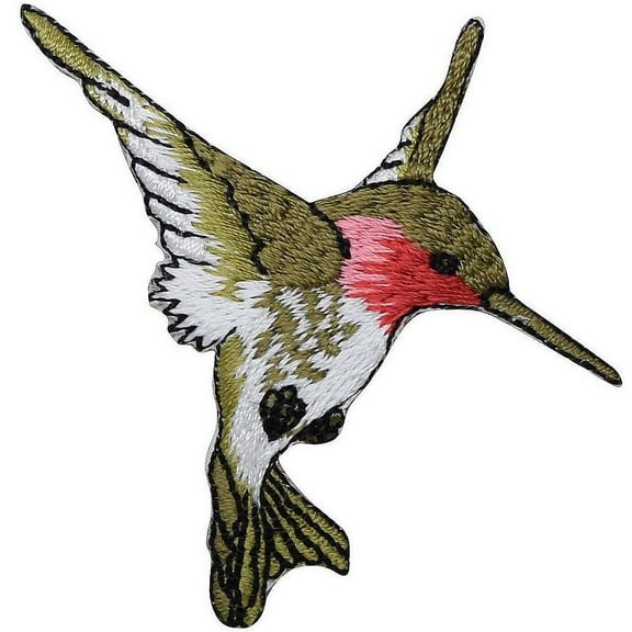 Large - Hummingbird - Ruby Red Throat - Facing RIGHT - Iron on Embroidered Applique Patch