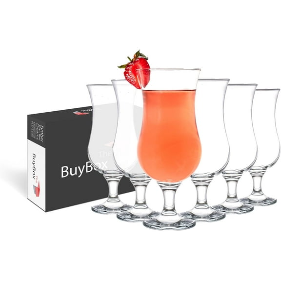 Large Hurricane Glass Set Of 6 Pcs 15.5 Oz / 460 Ml Milkshake,Tall Cocktail Glasses, Mojito, Margarita, Sangria, Pina Colada Glasses, Stemmed Big Coupe Glassware