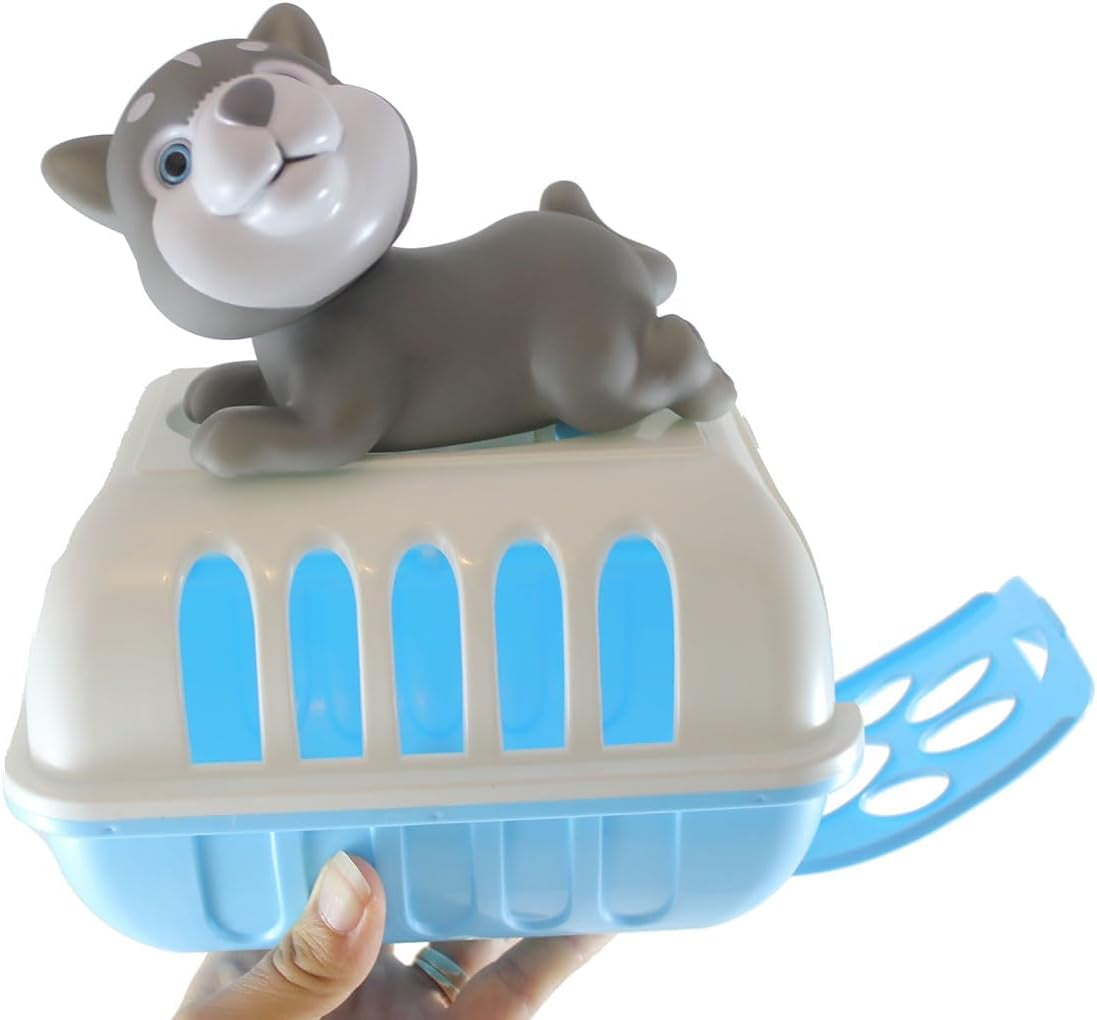 Large Husky Dog Cute Toy Pet in Animal Carrier - Pretend Play Toy Doggy Playset