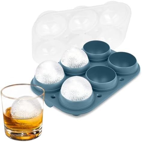 Large Ice Ball Maker with Lid, 6 x 2.5 Inch Ice Balls - BPA Free, Easy To Fill Round Silicone Ice Tray, Perfect Spheres Craft Ice Maker for Whiskey, Cocktails (Light Teal)