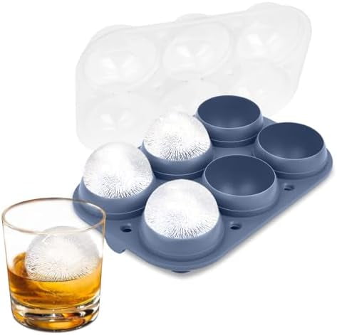 Large Ice Ball Maker with Lid, 6 x 2.5 Inch Ice Balls - BPA Free, Easy To Fill Round Silicone Ice Tray, Perfect Spheres Craft Ice Maker for Whiskey, Cocktails (Purple-Blue)
