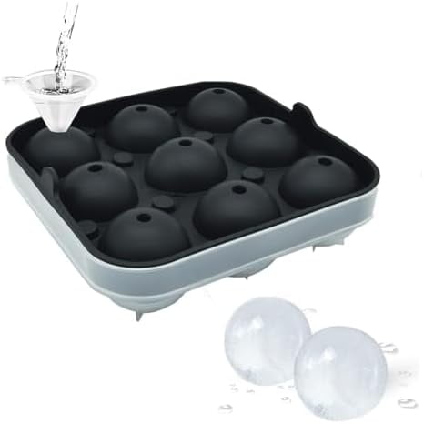 Large Ice Ball Maker with Lid, 9 x 2 Inch Ice Balls - Food Grade, Easy To Fill Round Silicone Ice Tray, Perfect Spheres Craft Ice Maker for Whiskey, Cocktails, Gifting - Black