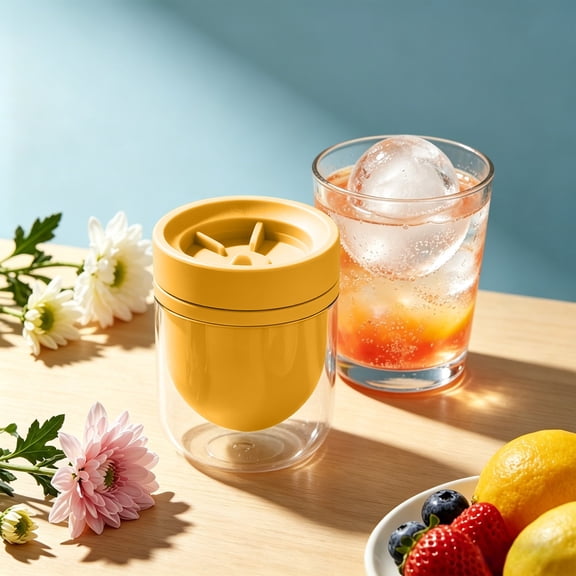 Large Ice Ball Mold Silicone Sphere Ice Cubes Tray for Whiskey Cocktails - Round Ice Press Maker with Lid for Home Bar Kitchen Freezer - Press Deicing Device for Easy Ice Release