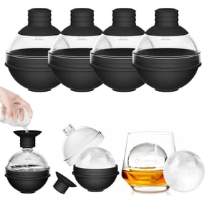 Large Ice Ball Molds for Whiskey & Cocktails with Funnel Lid, Silicone Round Ice Maker for Freezer, Big Sphere Ice Cube Trays for Drinks, Reusable Easy-Release Ice Tray  (Set of 4)
