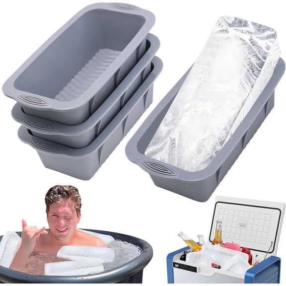 Large Ice Block Mold, 4 Pcs Silicone Ice Cube Molds, Total 9.6 Lb Ice Block for Cold Plunge or Coolers, Ice Molds for Ice Bath, Reusable Ice Cube Tray