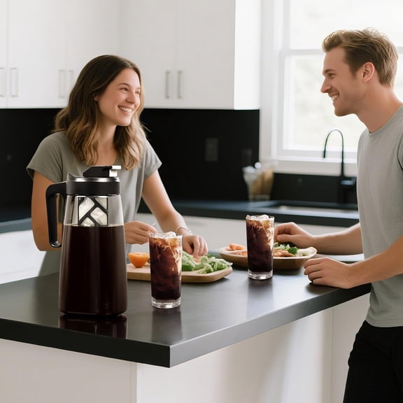 Large Ice Cold Coffee Maker 2 Quart, Dishwasher Safty Traitan Carafe Pitcher Leak Proof, Reusable Filter 64 oz Iced Hot Coffee Tea Brewer