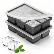 Large Ice Cube Molds, 2 Pack Ice Cube Tray, 1.8 Inch Silicone Ice Trays for Freezer with Lid, Stackable Whiskey Ice Cubes Mold, Easy to Release (Grey)