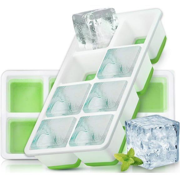 Large Ice Cube Molds, 2 Pack Silicone Large Square Ice Cube Trays with Lids BPA Free, Easy-Release & Stackable 1.8'' Big Ice Cube Tray for Freezer Cocktail Whiskey Coffee