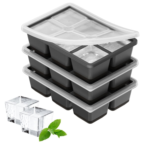 Large Ice Cube Molds, 3 Pack Whiskey Square Ice Molds, 1.8 Inch Big Ice Cube Tray, Stackable Cocktail Ice Tray with Lid, Easy to Release (Grey)