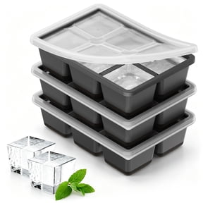 Large Ice Cube Molds, 3 Pack Whiskey Square Ice Molds, 1.8 Inch Big Ice Cube Tray, Stackable Cocktail Ice Tray with Lid, Easy to Release (Grey)
