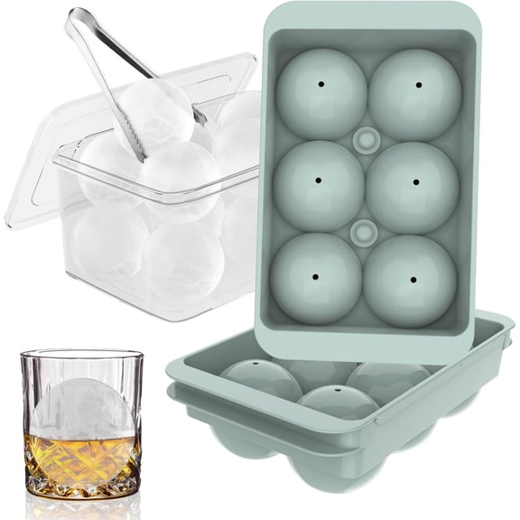 Large Ice Cube Molds, Big Round Whiskey Ice Cube Trays for Freezer, Easy to Fill & Release, Whiskey Bourbon Cocktail(1.9In*6 Balls- Blue/2 Pack)