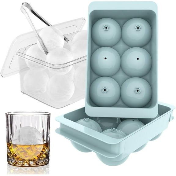 Large Ice Cube Molds, Big Round Whiskey Ice Cube Trays for Freezer, Easy to Fill & Release, Whiskey Bourbon Cocktail(1.9In*6 Balls- Blue/2 Pack)