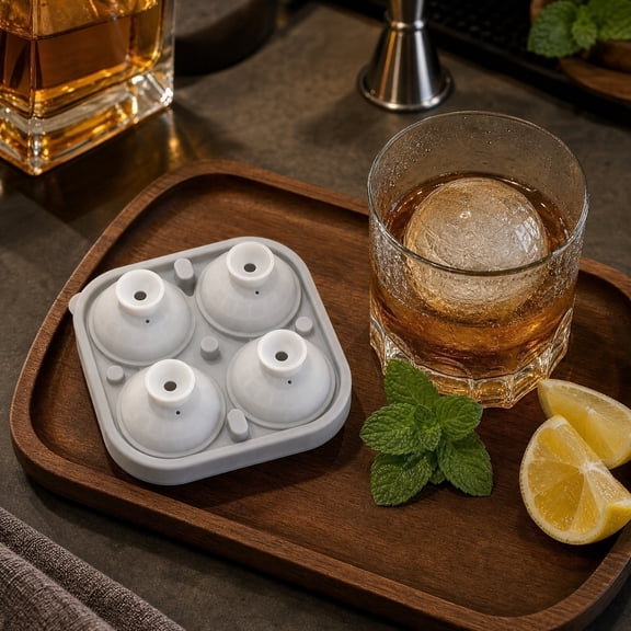 Large Ice Cube Molds, Big Round Whiskey Ice Trays for Freezer, Easy to Fill & Release, Whiskey Bourbon Cocktail Grey-1pcs