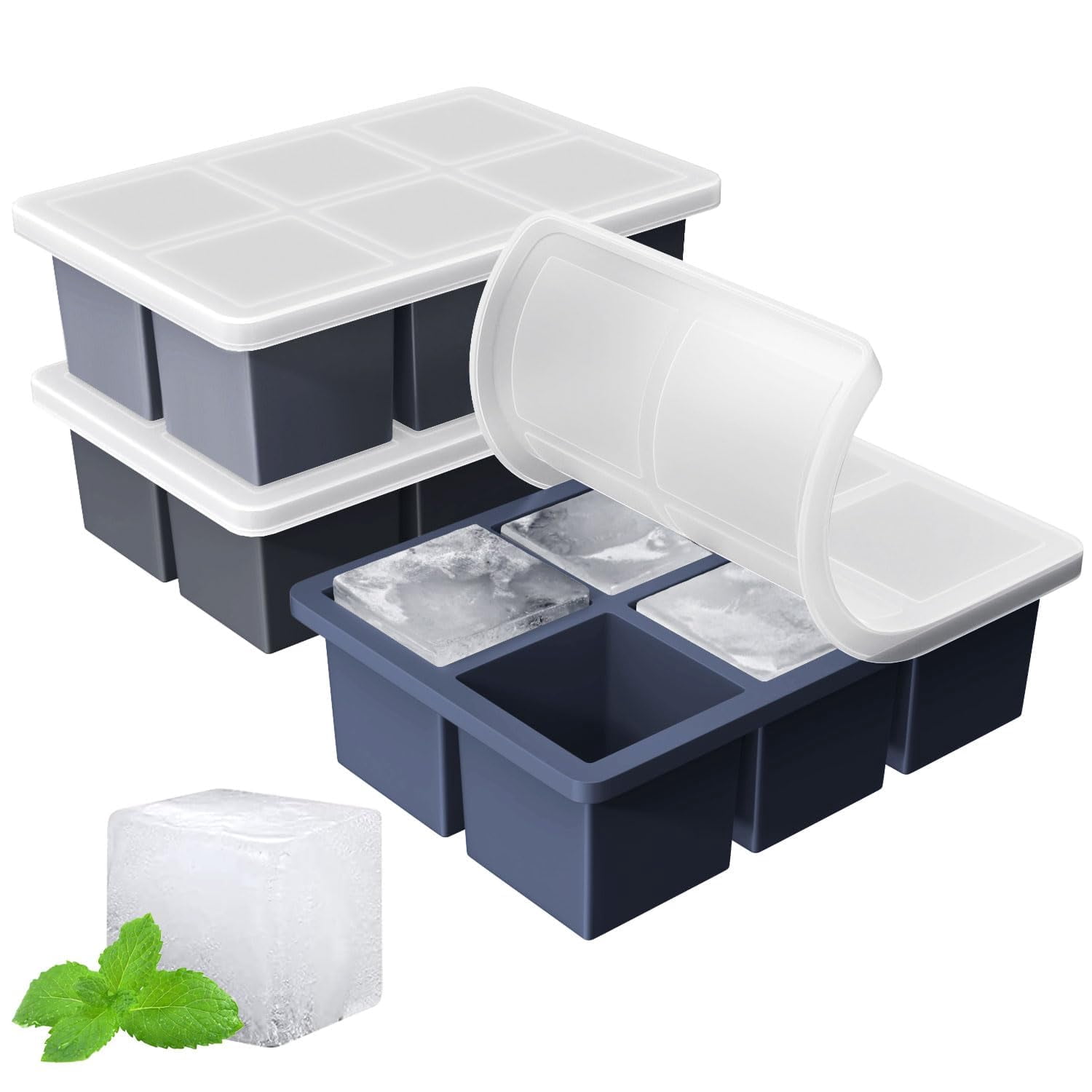 Large Ice Cube Tray For Whiskey:  Big Square Maker Cocktail - 3pack Silicone Old Fashioned Trays 2inch Huge Cubed Whisky