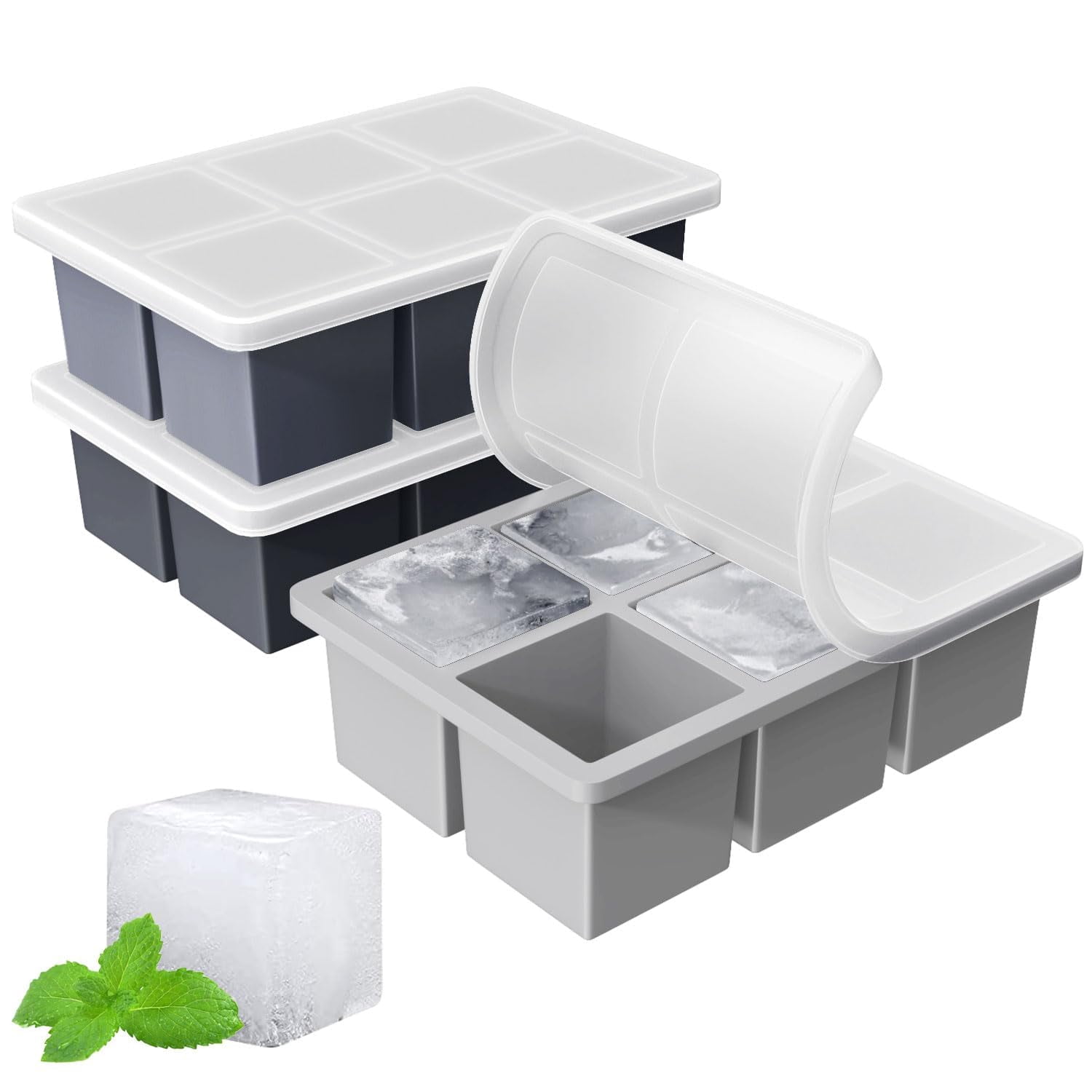 Large Ice Cube Tray For Whiskey:  Big Square Maker Cocktail - 3pack Silicone Old Fashioned Trays 2inch Huge Cubed Whisky