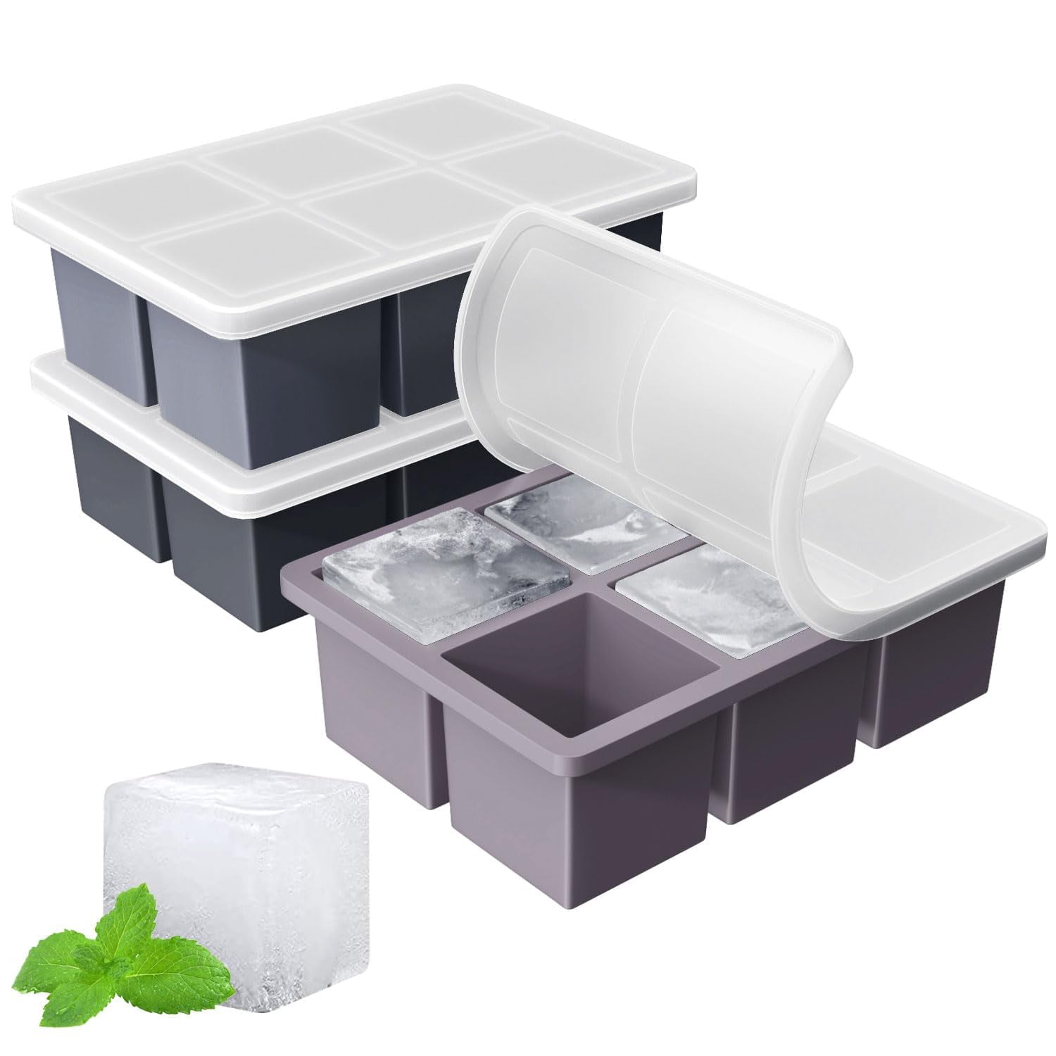 Large Ice Cube Tray For Whiskey:  Big Square Maker Cocktail - 3pack Silicone Old Fashioned Trays 2inch Huge Cubed Whisky