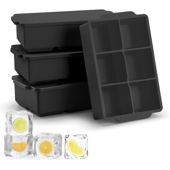 Large Ice Cube Tray with Lid (Set of 4), Stackable 2 Inch Big Silicone Square Ice Cube Mold for Whiskey Cocktails Bourbon Soups Frozen Treats, BPA Free