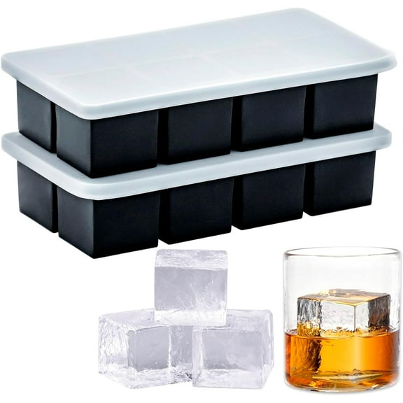 Large Ice Cube Tray for Whiskey (2 Pack),Metal Reinforced Frame Big Ice Cube Molds,Large Square Ice Cube Trays with lid,Easy Release Ice Trays for making 16 Giant Ice Cubes for Whiskey Cocktails
