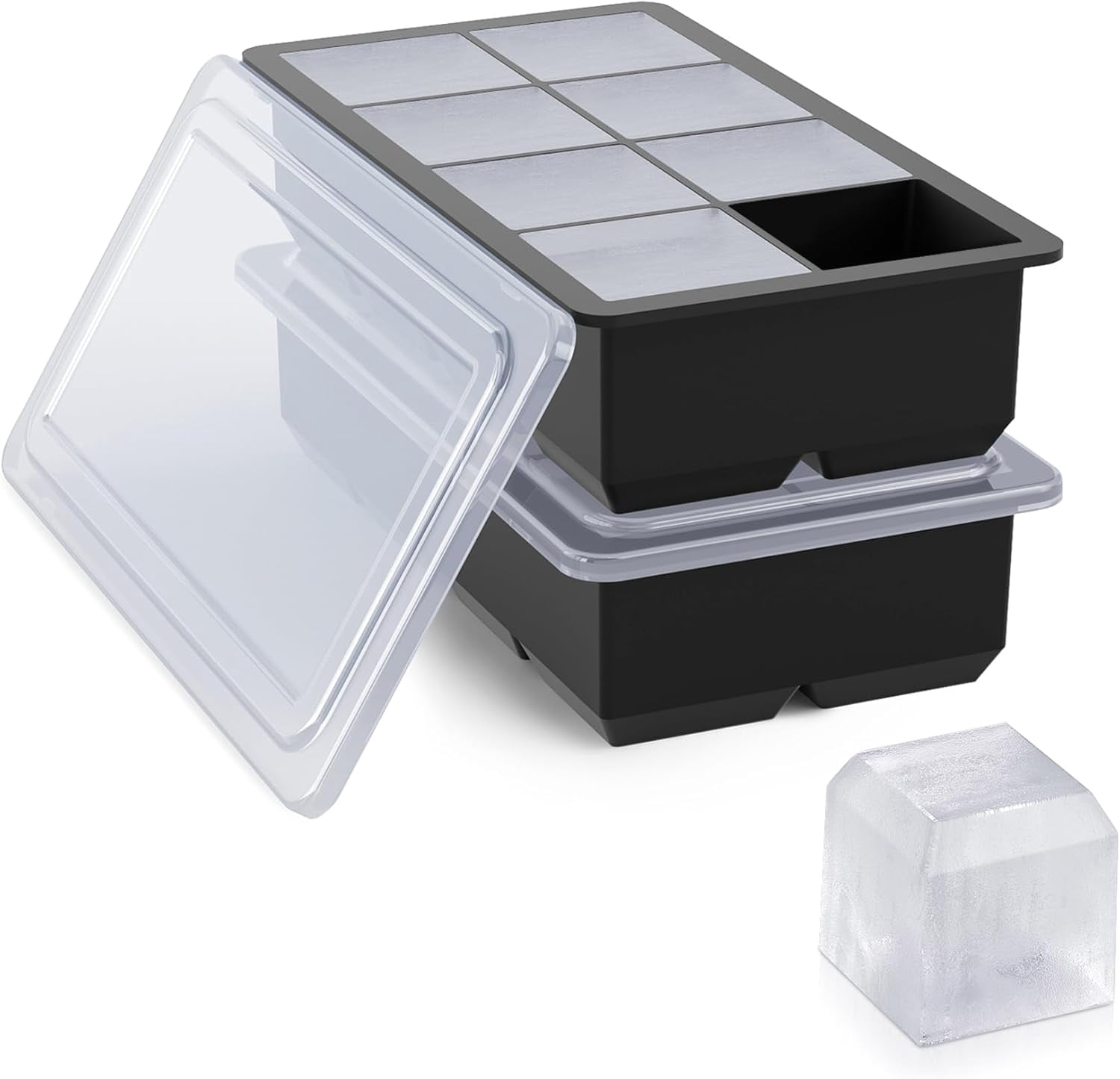 Large Ice Cube Tray for Whiskey,2 Pack Stackable Big Molds Make 16 Whiskey Cubes,Easy Release Square Maker Cocktails,Whiskey,Soups and Frozen Treats