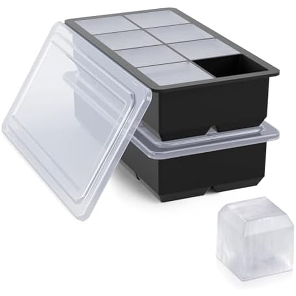 Large Ice Cube Tray for Whiskey,2 Pack Stackable Big Ice Cube Molds Make 16 Big Whiskey Ice Cubes,Easy Release Square Ice Cube Maker for Cocktails,Whiskey,Soups and Frozen Treats