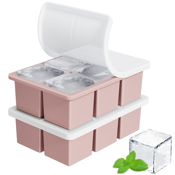 Large Ice Cube Tray for Whiskey: Silicone Ice Cube Trays with Lid - 2Pack Big Square Old Fashioned Ice Cube Maker for Cocktail - 2inch Huge Cubed Ice Trays for Whisky