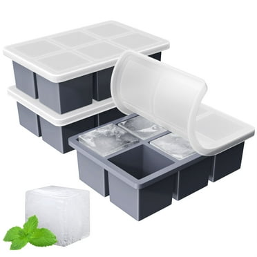 Large Ice Cube Tray for Freezer: TINANA 2 Inch Square Ice Cube Maker, 3 Pack Silicone Old Fashioned Ice Cube Trays, Huge Cubed Ice Trays-Dark Gray