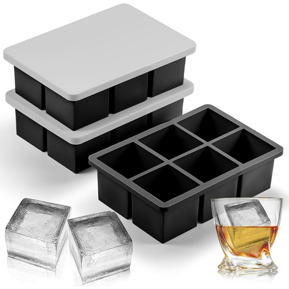 Large Ice Cube Tray for Lids 3 Pack, Whiskey Big Square Ice Cube Maker for Cocktail Silicone Old Fashioned Ice Molds