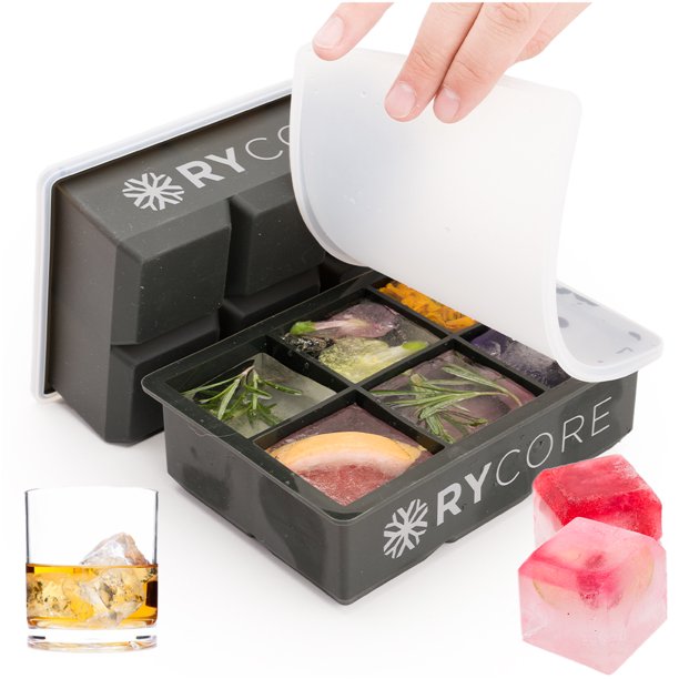 Large Ice Cube Tray with Lid 2" Square Silicone Mold Ice Tray 2