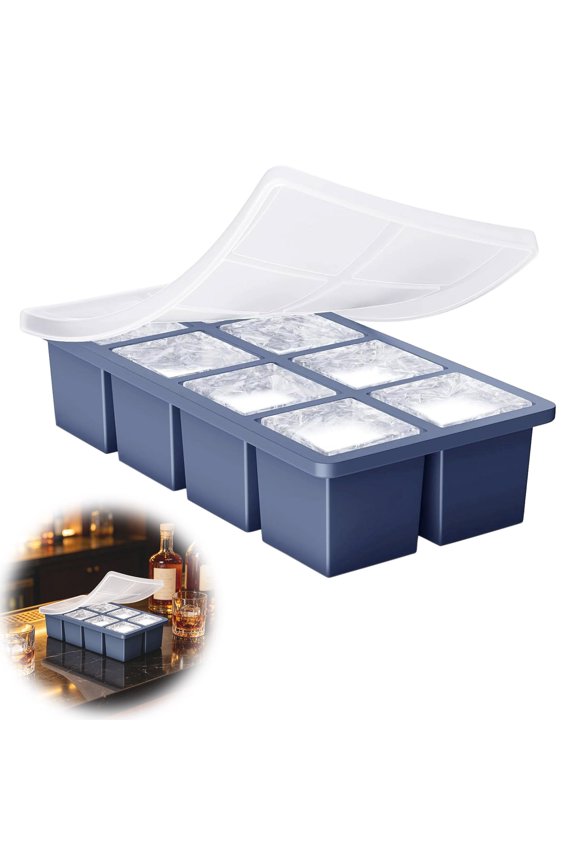 Large Ice Cube Trays, 2 Inch Big Square Ice Mold with Tight Sealing Lid, Easy Push Bottom Release Stackable Storage for Whiskey Cocktails Home Bar Parties