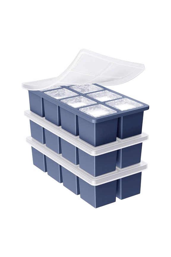Large Ice Cube Trays, 2 Inch Big Square Ice Mold with Tight Sealing Lid, Easy Push Bottom Release Stackable Storage for Whiskey Cocktails Home Bar Parties