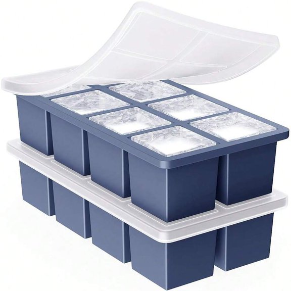 Large Ice Cube Trays For Whiskey:  Big Silicone Ice Cube Trays 2Inch- Huge Square Ice Cubed Tray For Whisky And Cocktail