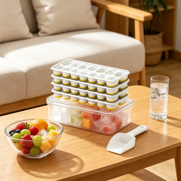 Large Ice Tray with Lid, 50-Cube Silicone Ice Mold, Ice Storage Container with Scoop, Portable Box for Freezer