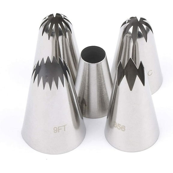 Large Icing Piping Tips Set 5PCS-Extra Large Icing Tips,Star Pastry Tips,French Star Tube,Plain Tube