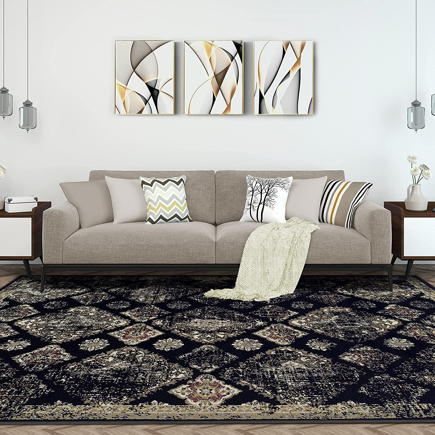 Large Indoor Area Rug with Jute Backing Traditional Design Carpet from
