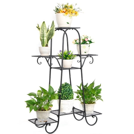 Large Indoor Metal Plant Stand Shelf Garden Flower Pot Rack Black Rack 7 Tier